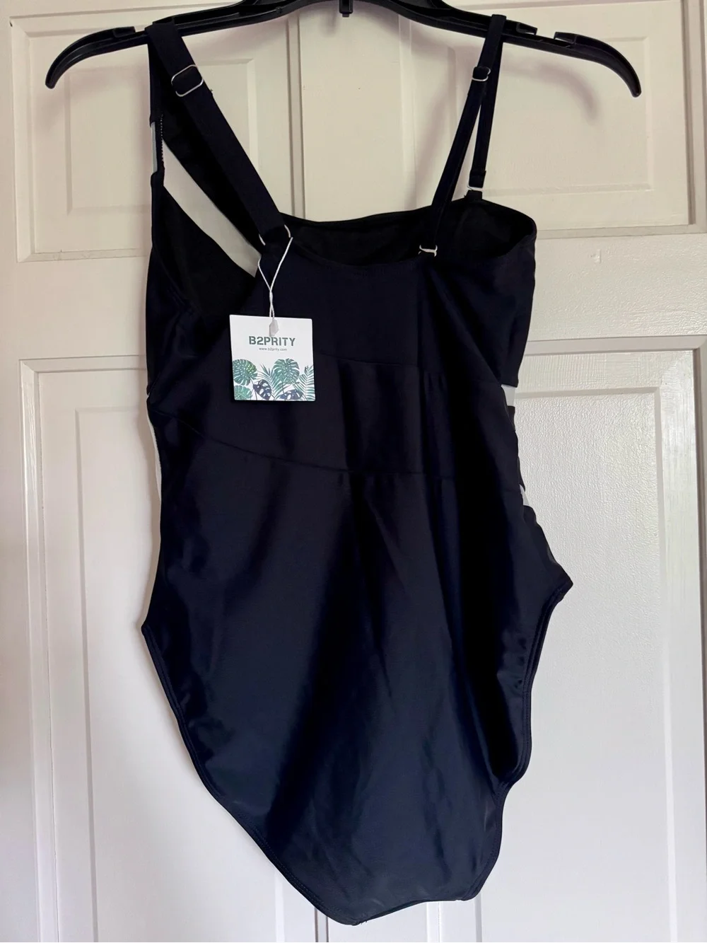 Women's Black One-Shoulder One-Piece Swimsuit with Mesh Accents - Picture 2 of 3